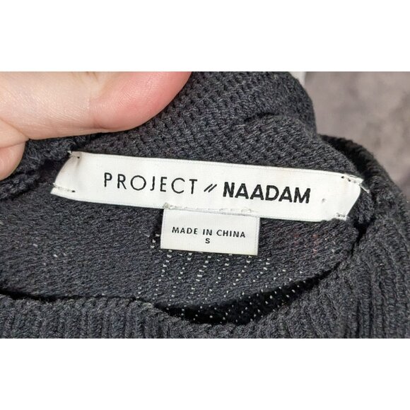 Project Naadam Mock Neck Black Ruffle Accent Cable Knit Sweater - Picture 4 of 4